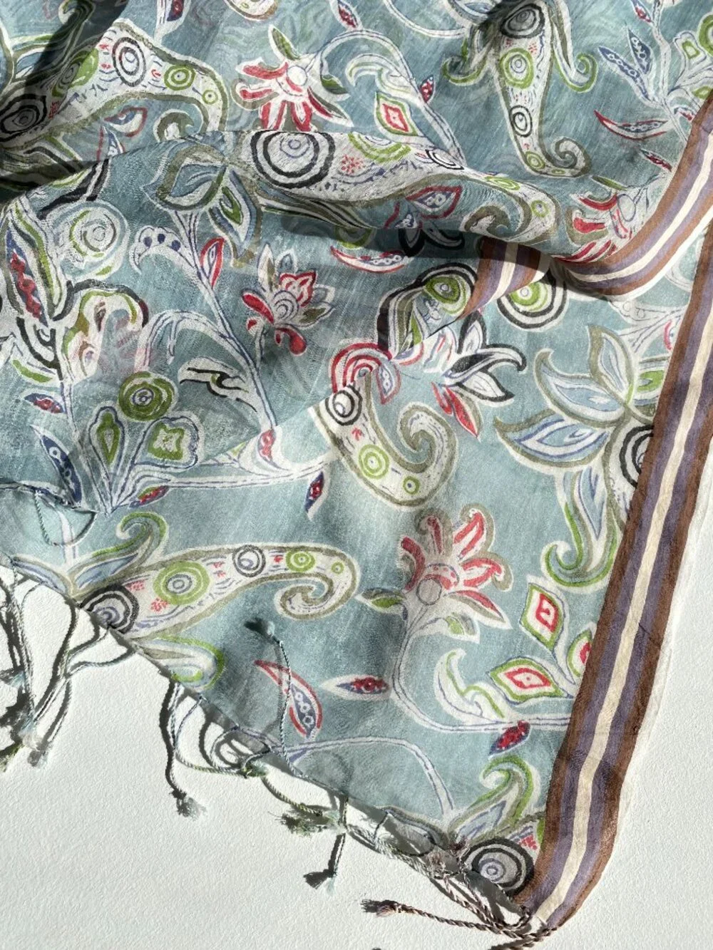 Silk Cotton Pastel Floral Large Rectangle Scarf Wrap Floral Fringed 70